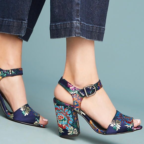 Anthropologie Shoes - ON HOLD Anthropologie Chio Navy Brocade Black Heel